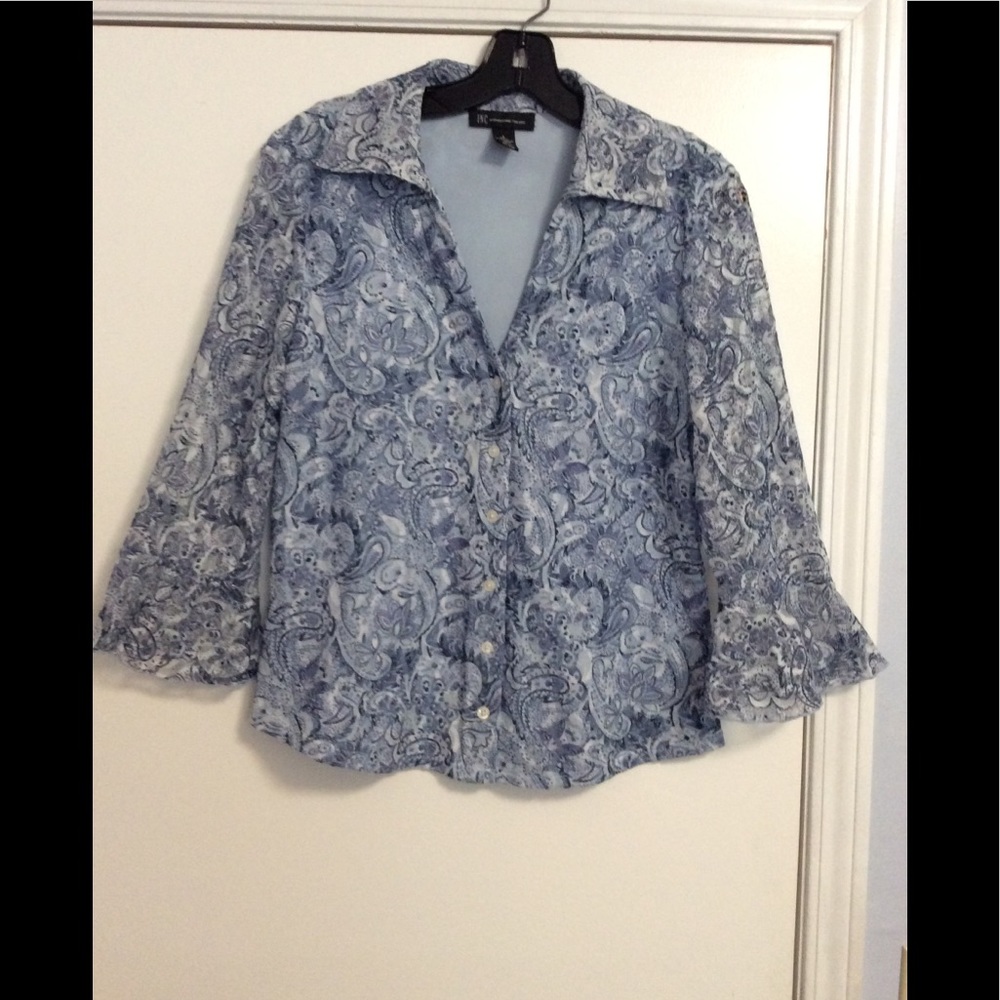 INC Collared Button Top